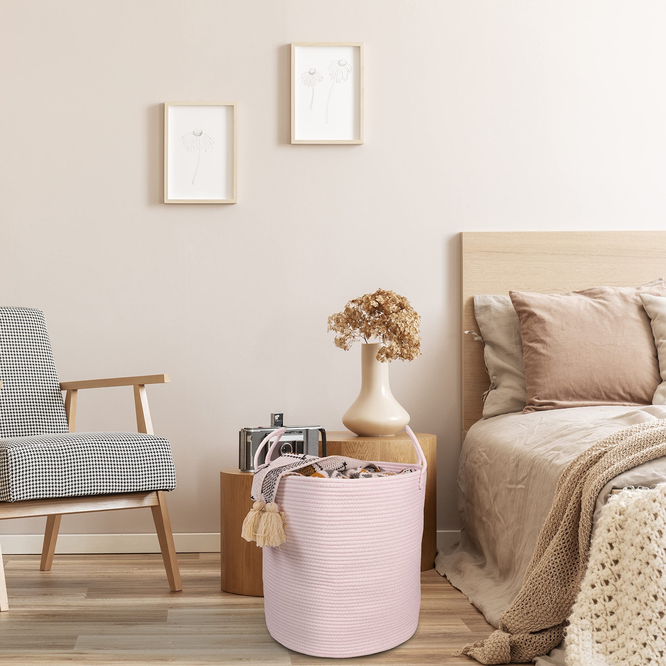 XUANGUO bedroom decor rope basket adds style while concealing clutter.
