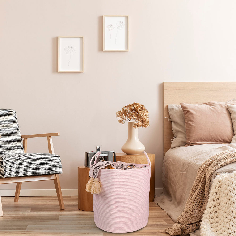 XUANGUO bedroom decor rope basket adds style while concealing clutter.