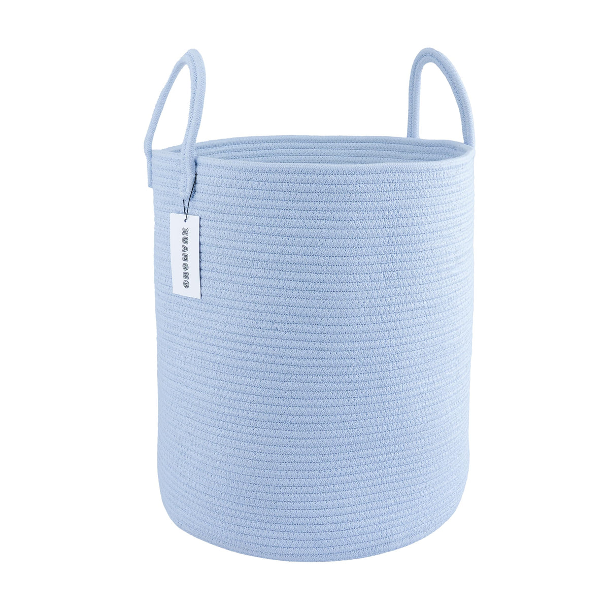 XUANGUO cotton rope laundry basket on floor with durable handles for easy transport