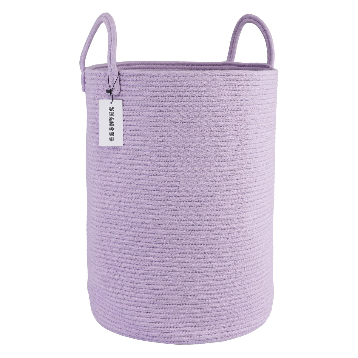 XUANGUO cotton rope laundry basket hampers tall capacity in purple, ideal for dirty clothes storage.