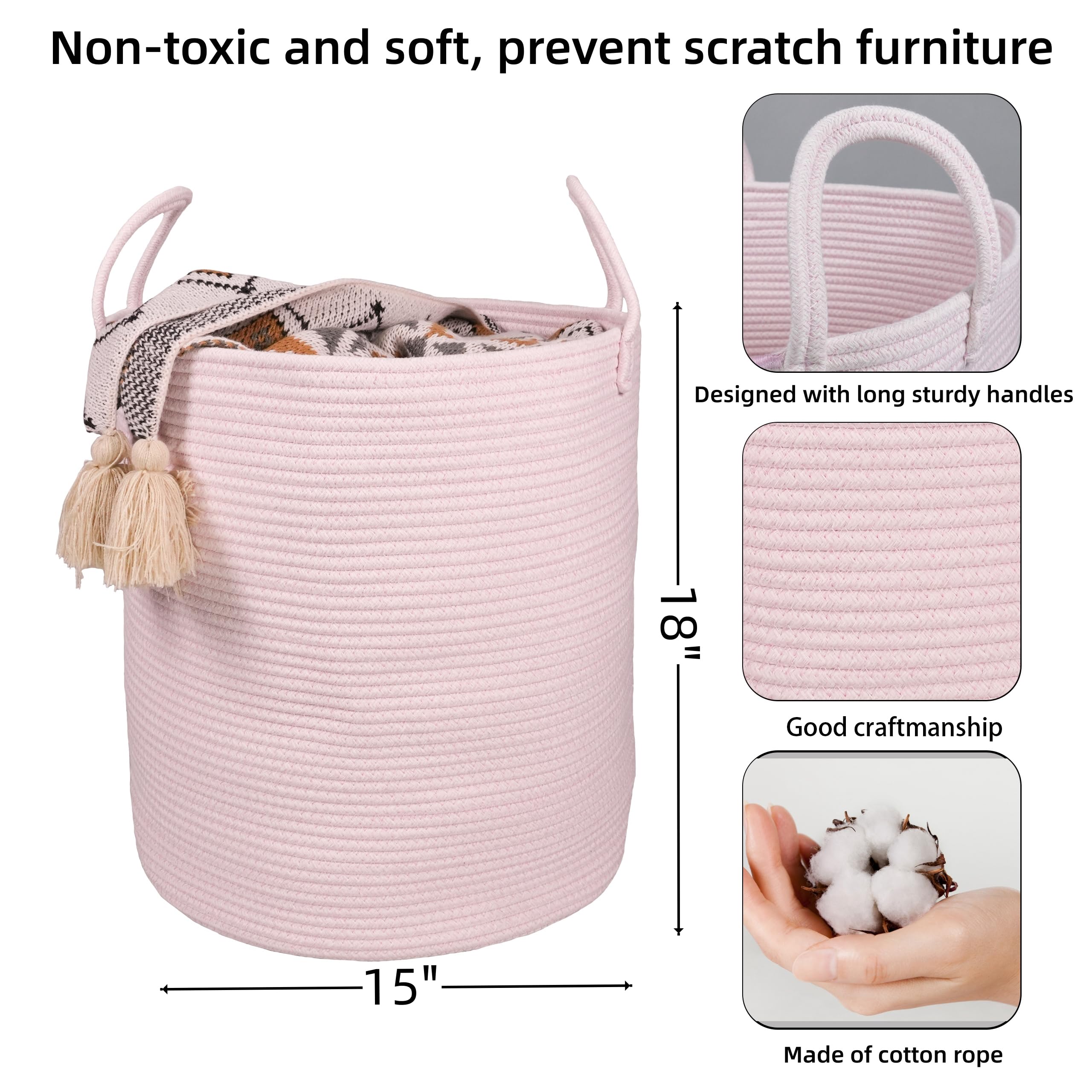 XUANGUO tall blanket-bin rope basket keeps throws neatly organized in living room.