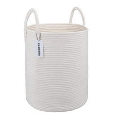 XUANGUO cotton rope laundry basket in white keeps laundry organized and portable.