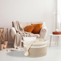 XUANGUO decorative rope basket complements modern bedroom décor.