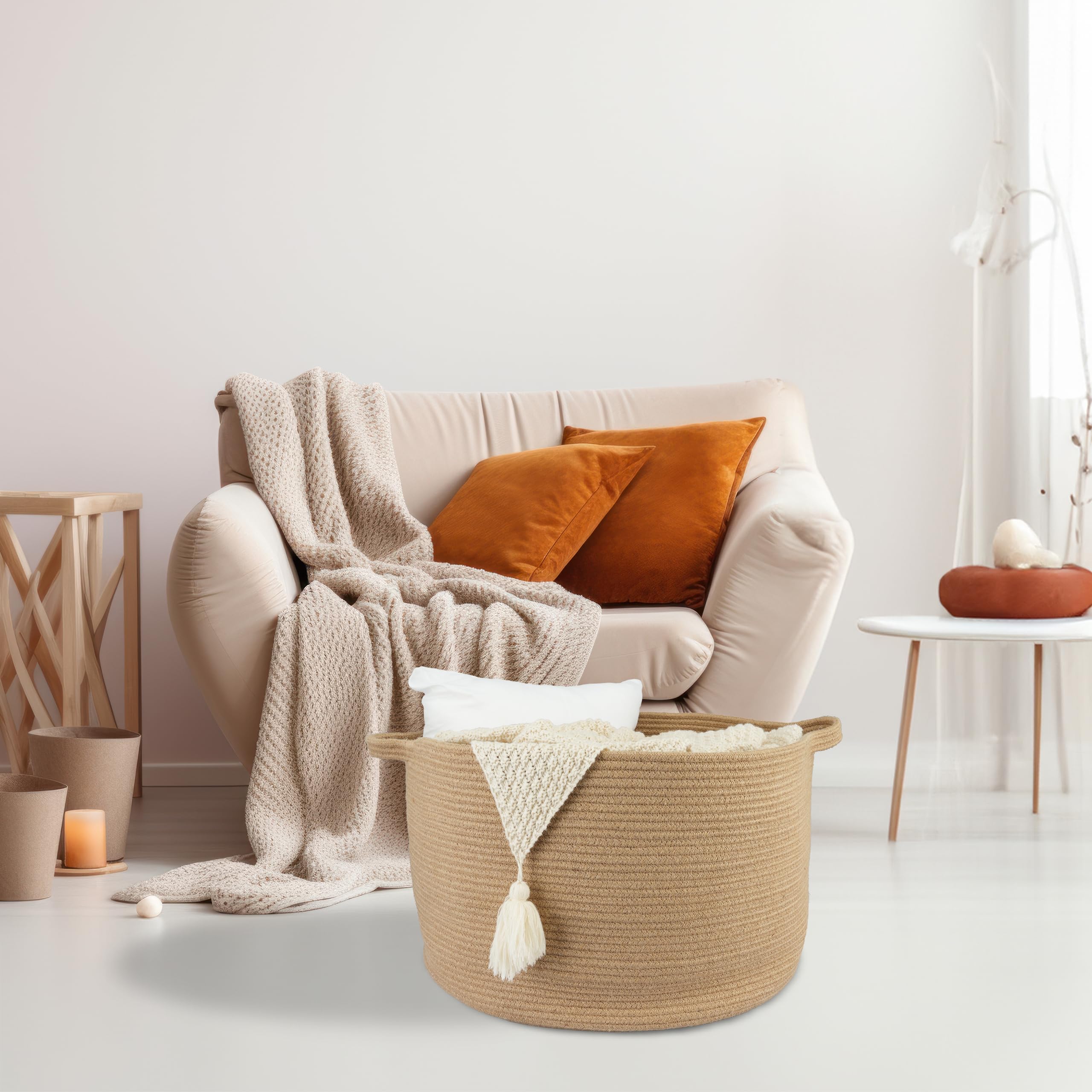 Xuanguo decorative rope basket enhances room decor and organization