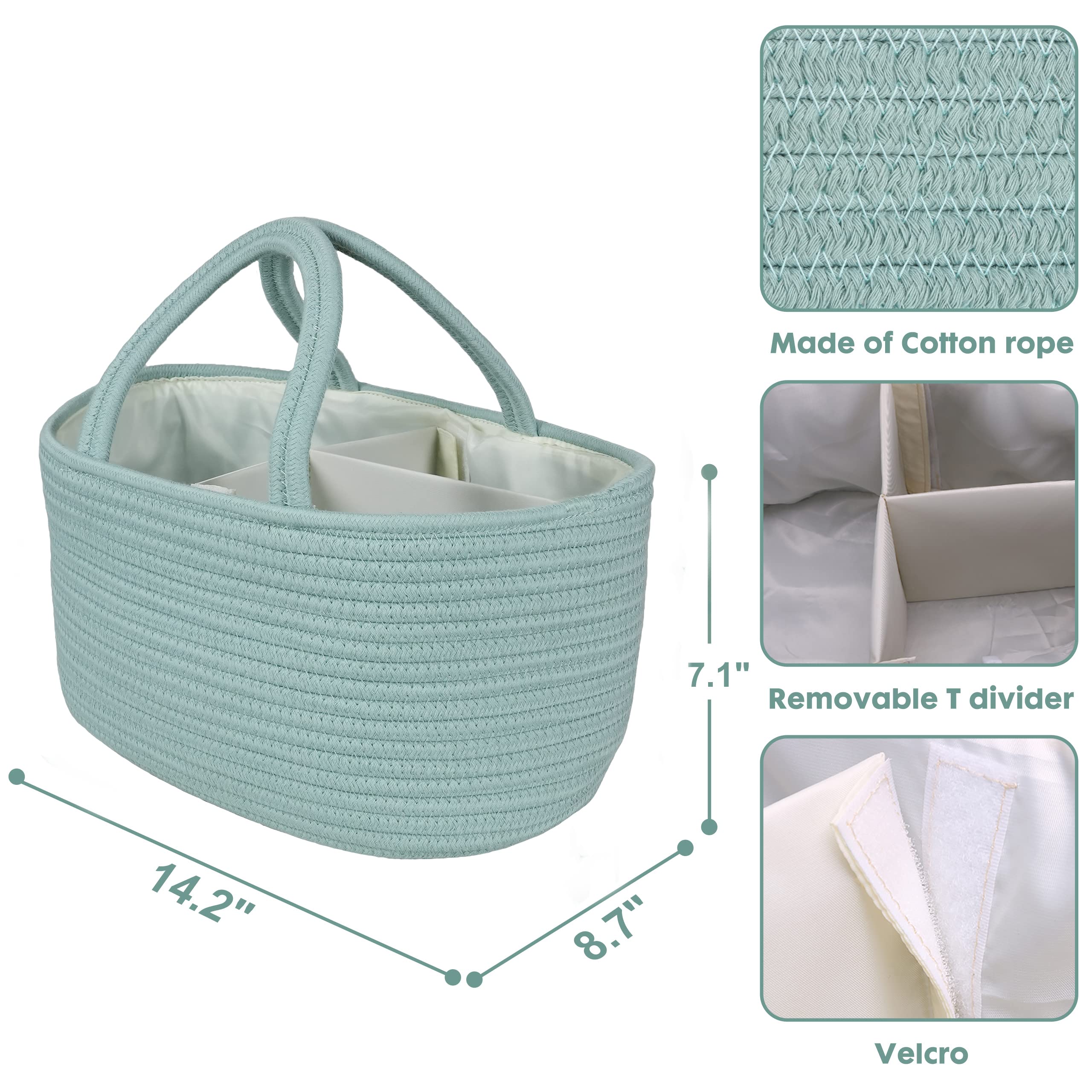 Xuanguo diaper caddy light green color complements nursery decor.