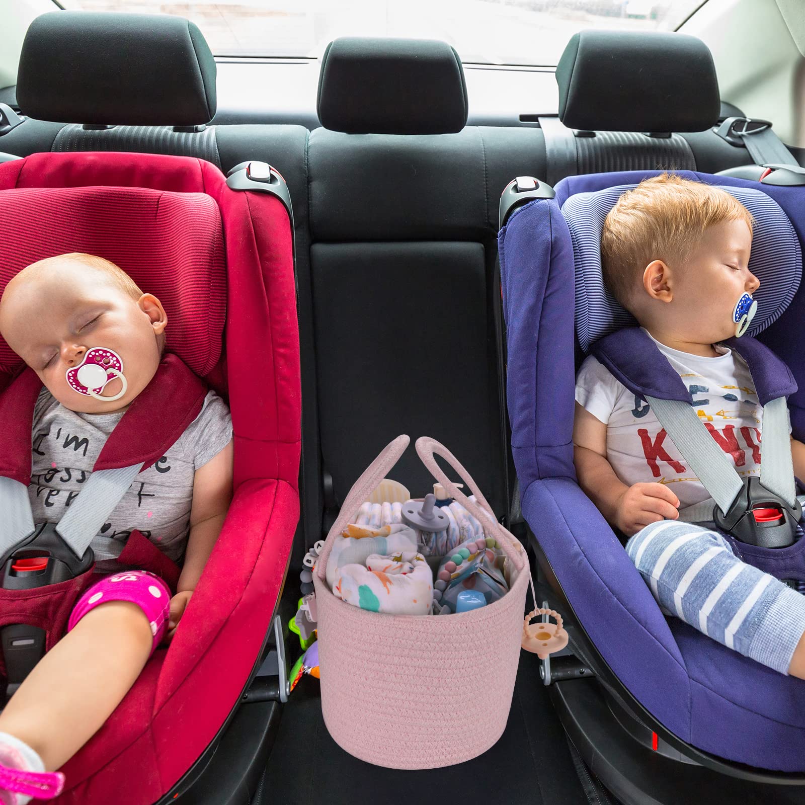 Xuanguo diaper caddy pink with sturdy handles for easy transport between rooms.
