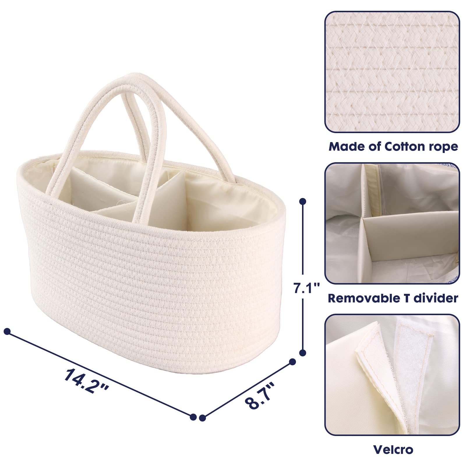 XUANGUO diaper caddy with removable dividers for flexible storage.
