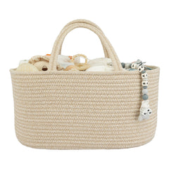 XUANGUO large diaper caddy in oatmeal showing spacious compartments for diapers and wipes