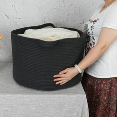 XUANGUO laundry basket round cotton rope black for towels and clothes