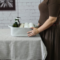 XUANGUO light grey rope basket collapsed to show space-saving