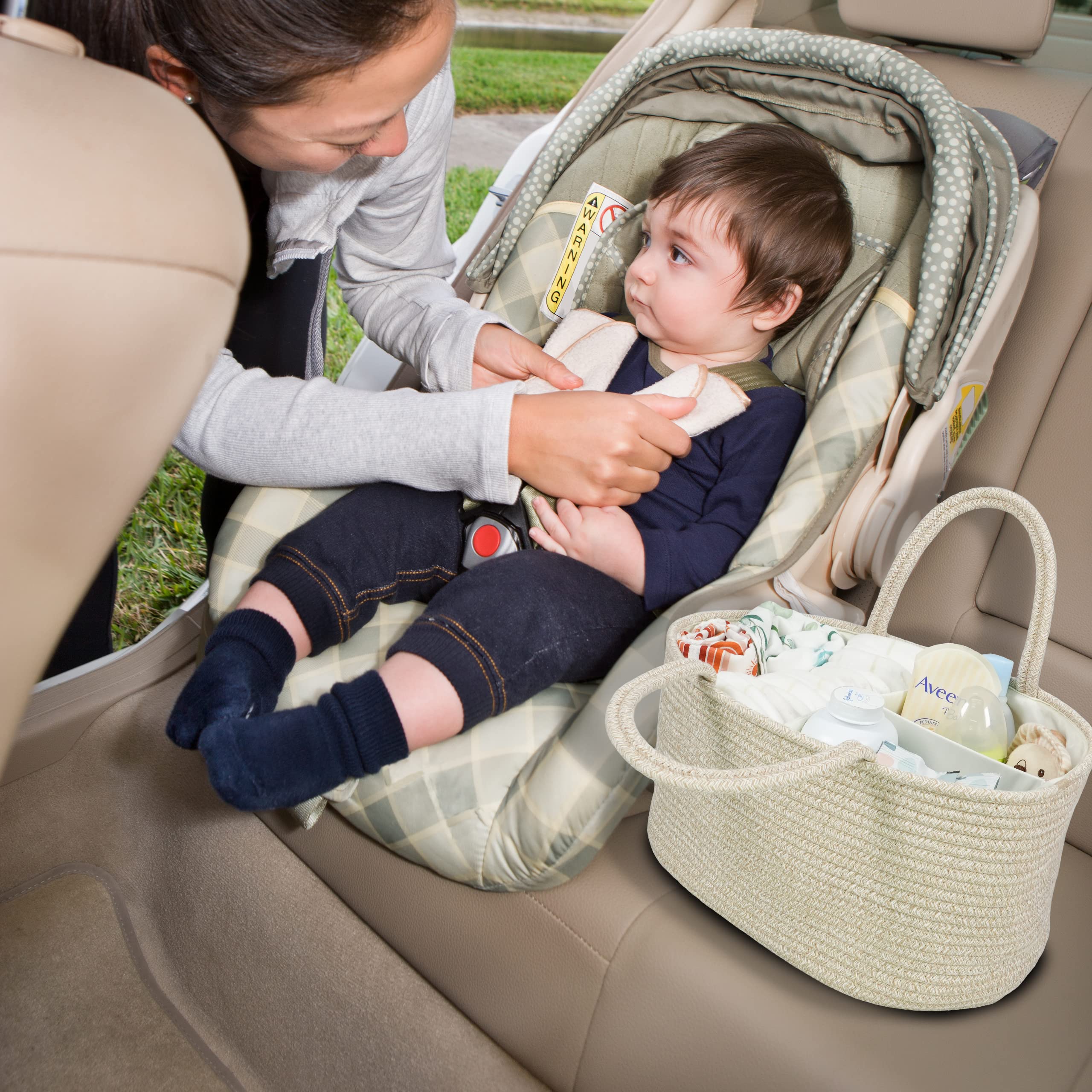 XUANGUO multi compartment diaper basket for wipes bibs and toys