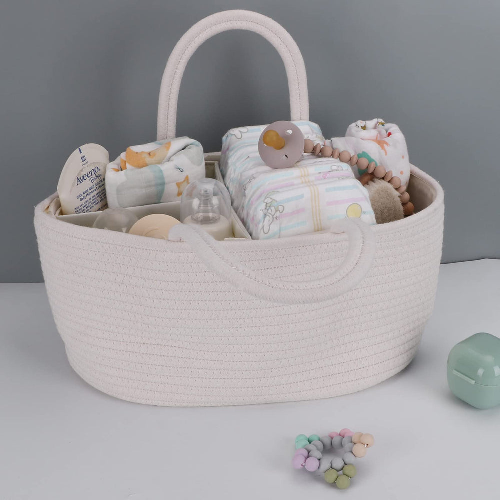 XUANGUO nursery storage basket with multiple compartments for baby essentials.