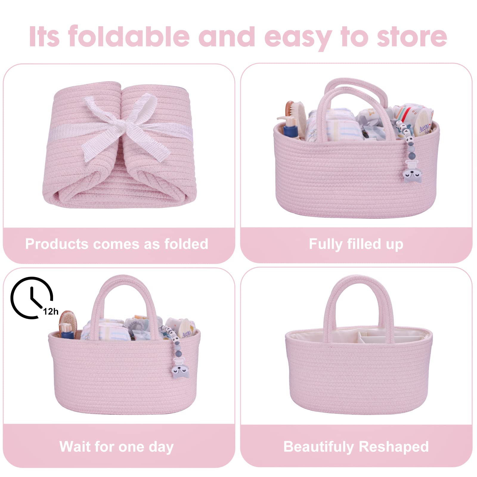 XUANGUO pink diaper caddy on the changing table for quick access