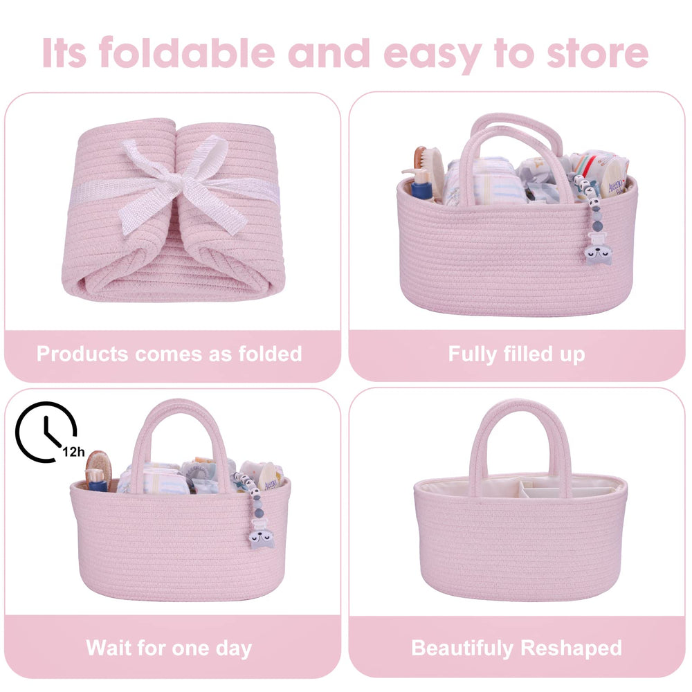 XUANGUO pink diaper caddy on the changing table for quick access