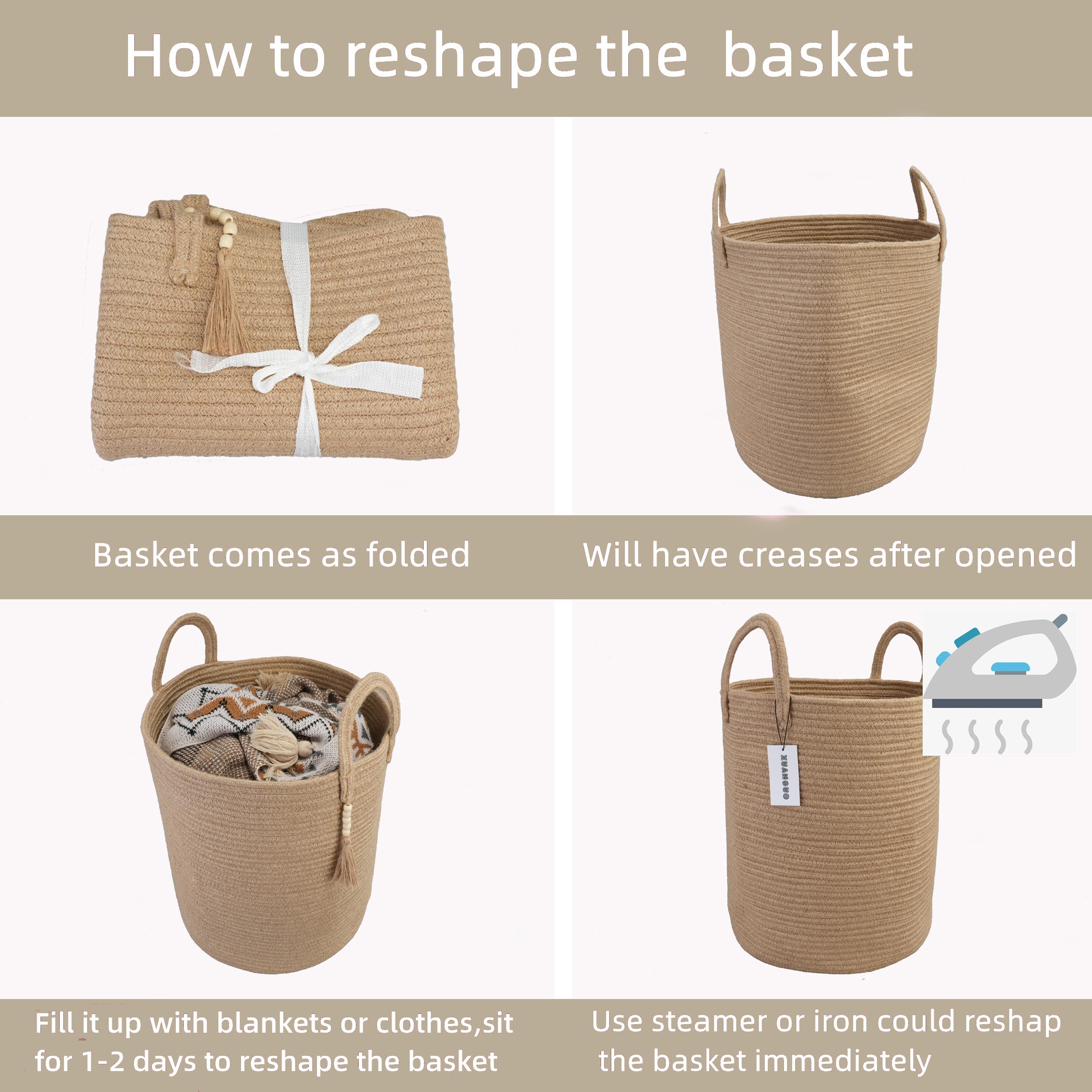 XUANGUO rope basket complements bedroom decor with neutral colors