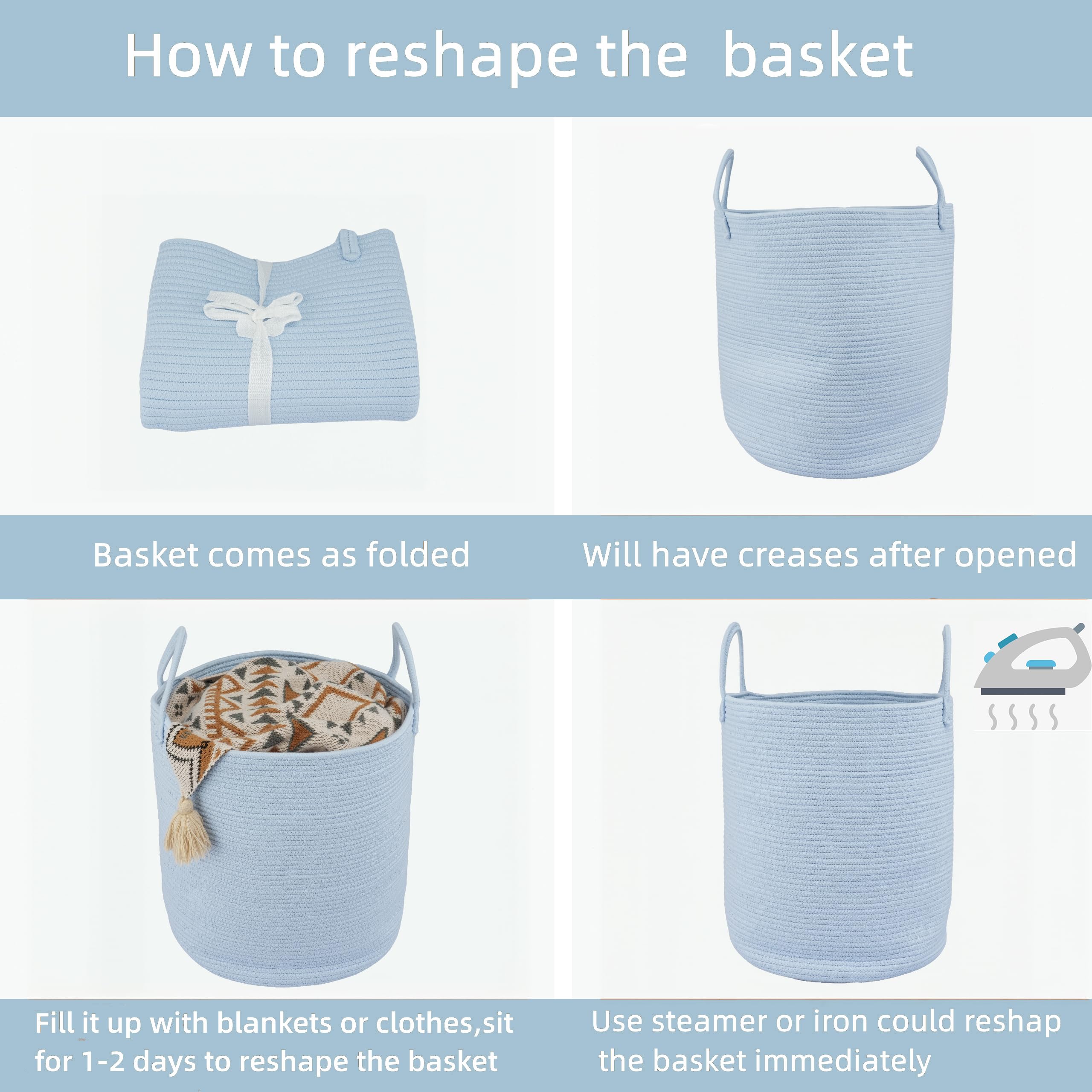 XUANGUO rope basket with long handles for easy relocation around home