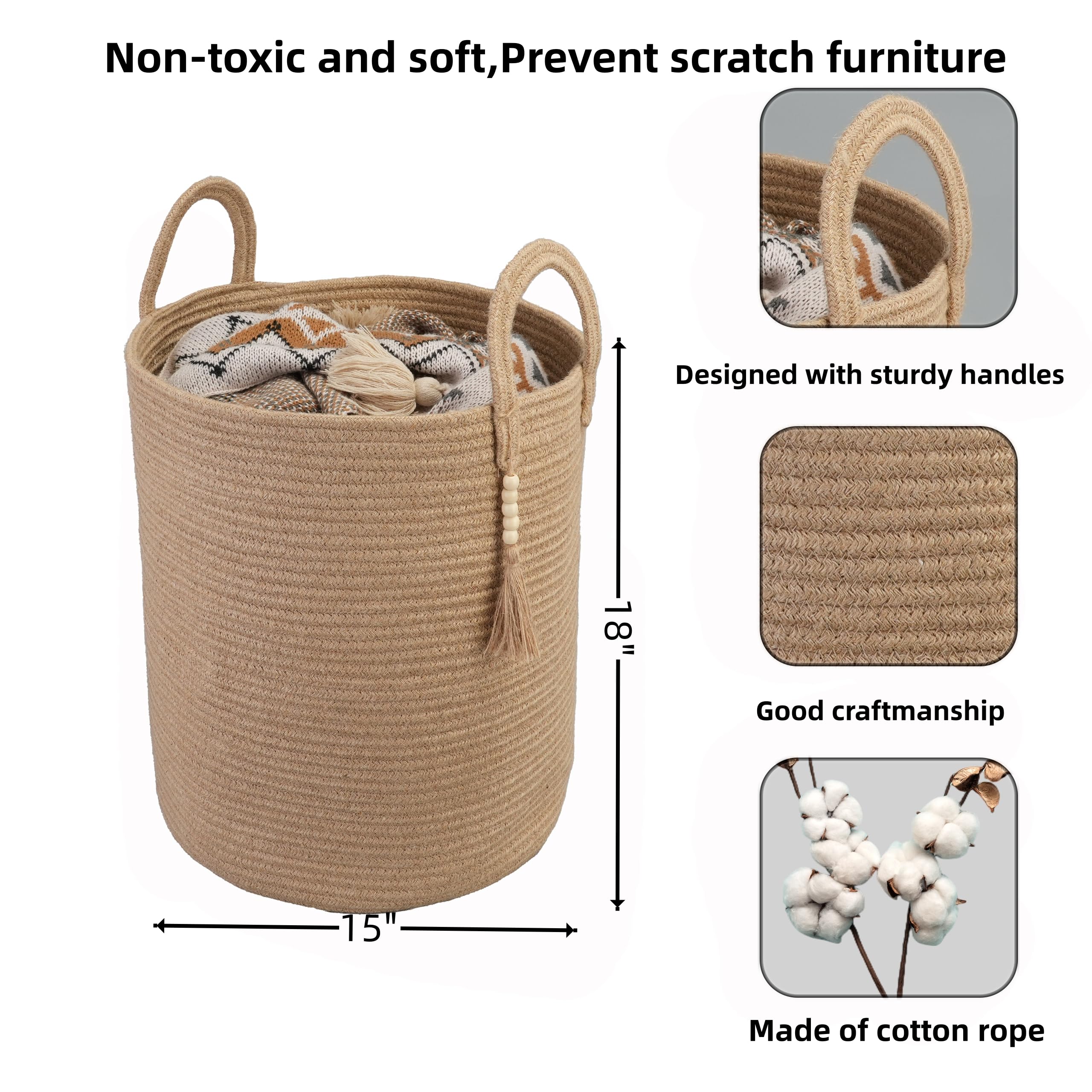 XUANGUO rope basket with long handles for easy transport