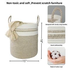 XUANGUO rope storage basket adds bedroom decor while organizing blankets and toys.