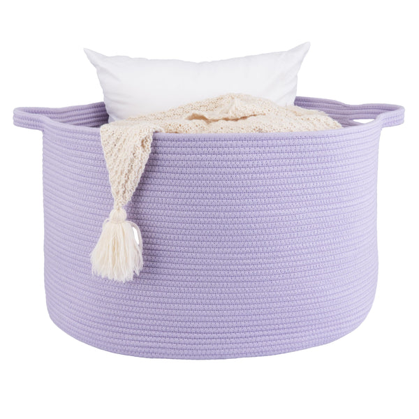 XUANGUO round cotton rope basket for blankets keeps living room organized and accessible.