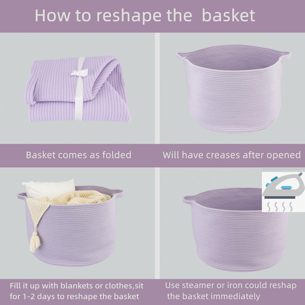 XUANGUO lavender basket adds color while organizing blankets or toys.