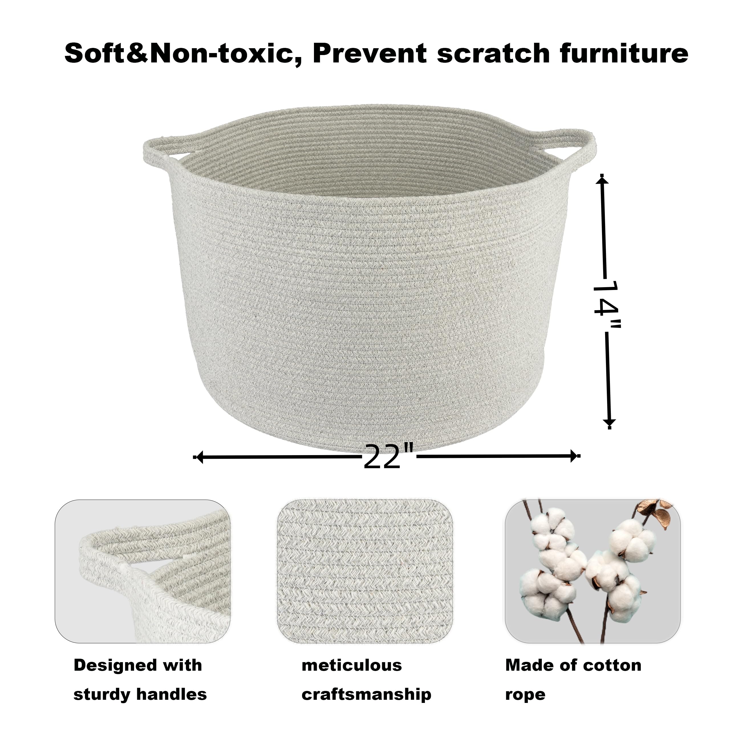 XUANGUO round rope basket with handles offers easy mobility for toys.