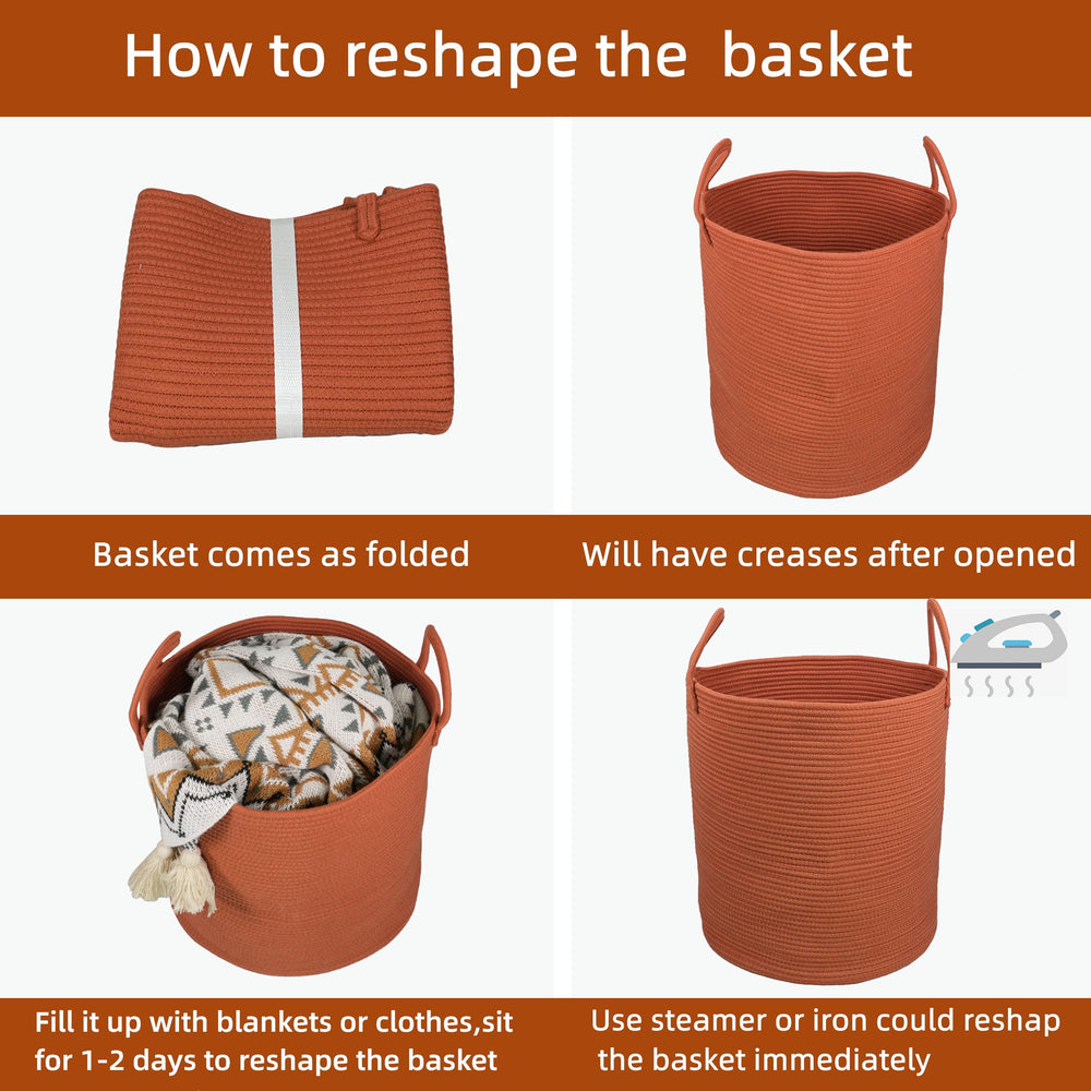 XUANGUO rust-red cotton rope dorm organizer blending with decor and folding for storage.