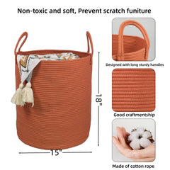 XUANGUO rust-red cotton rope toy bin showcasing spacious interior for kids' games.
