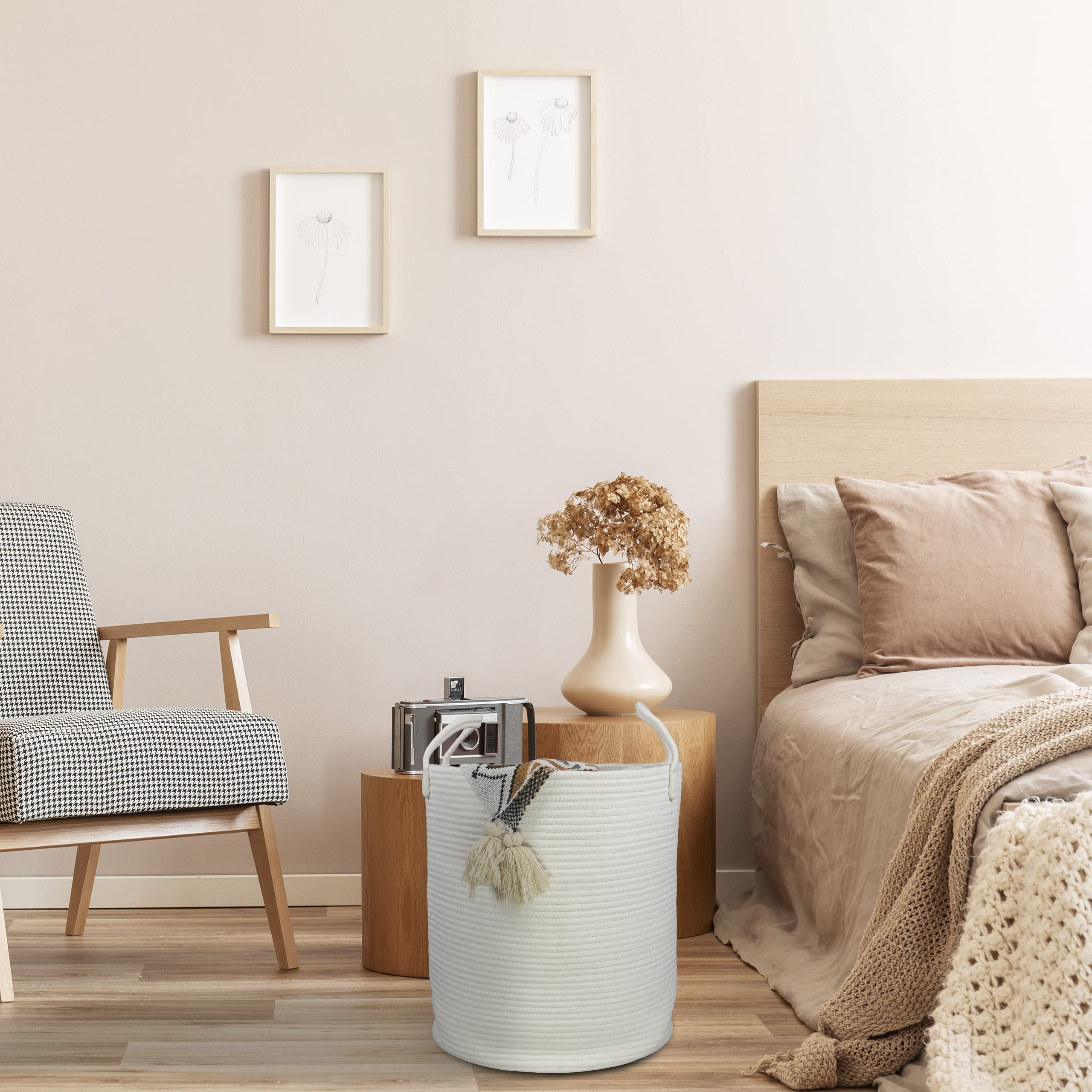 XUANGUO soft cotton rope bin protects floors while holding towels or clothes.