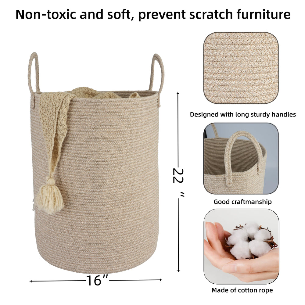 XUANGUO tall rope basket with handles, easy to move between rooms.