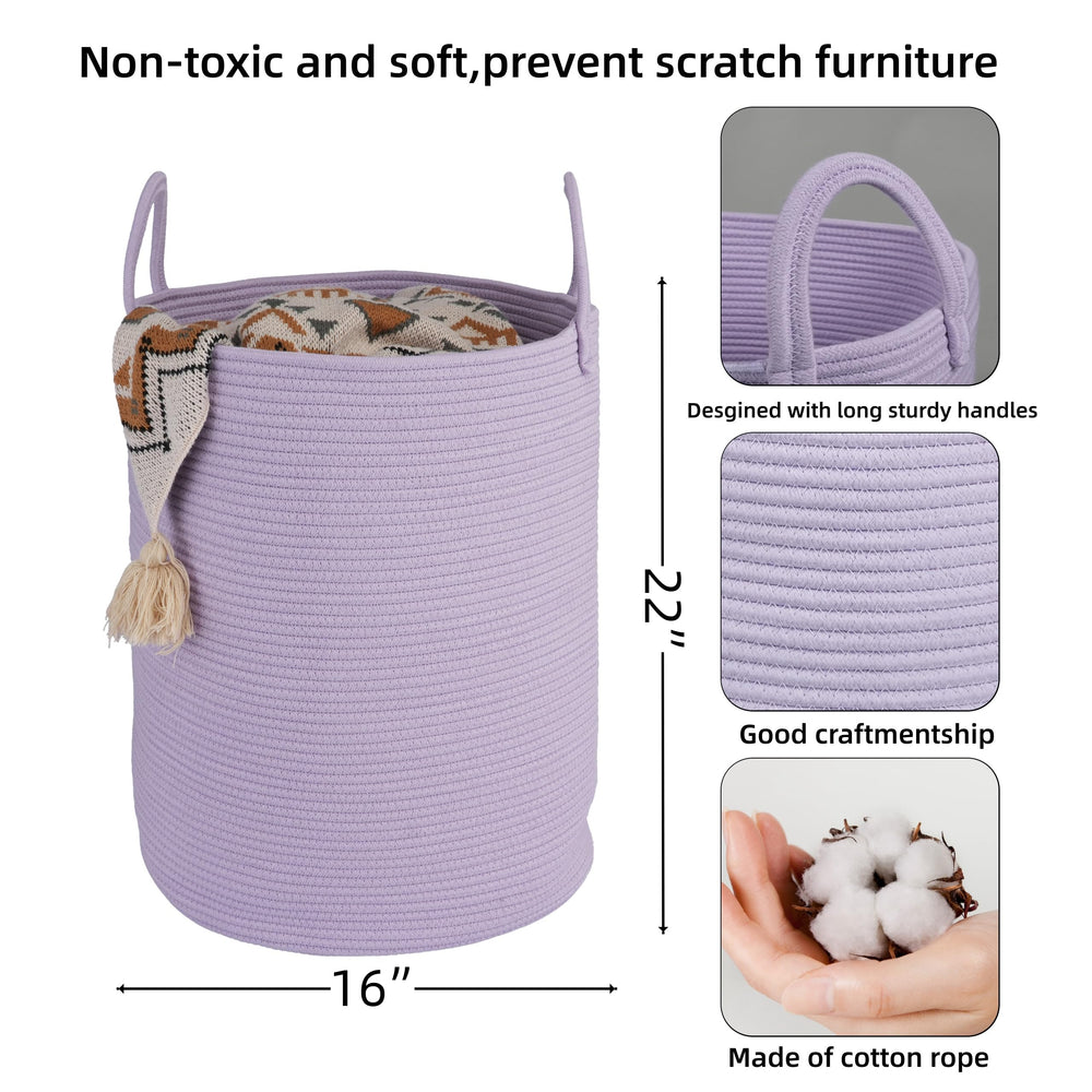 XUANGUO tall rope basket with handles in purple, easy to move between rooms.