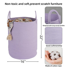 XUANGUO tall rope basket with handles in purple, easy to move between rooms.