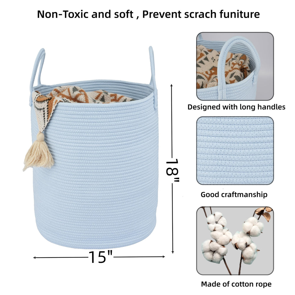 XUANGUO tall rope storage basket with handles ready for laundry or blankets