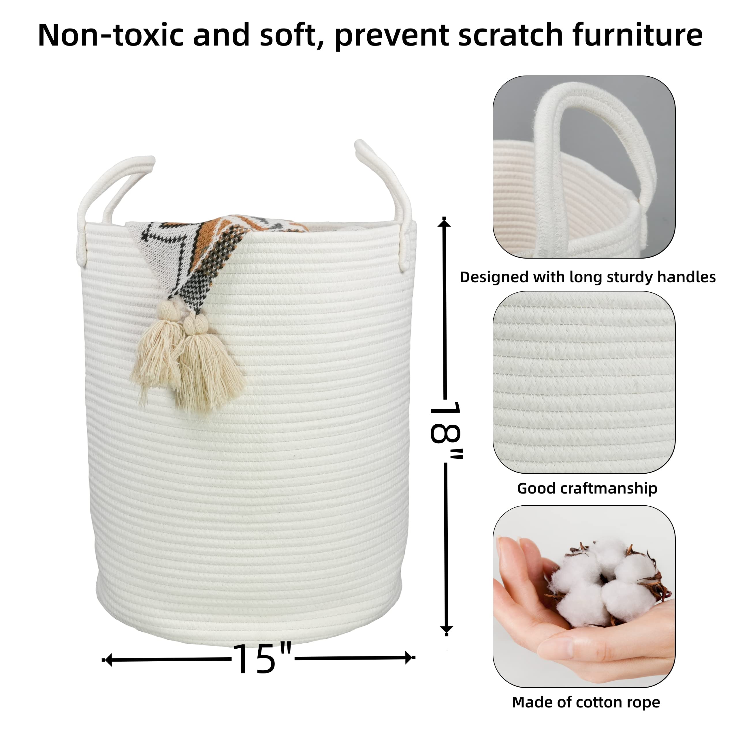 XUANGUO tall rope basket with handles for easy transport around the home.
