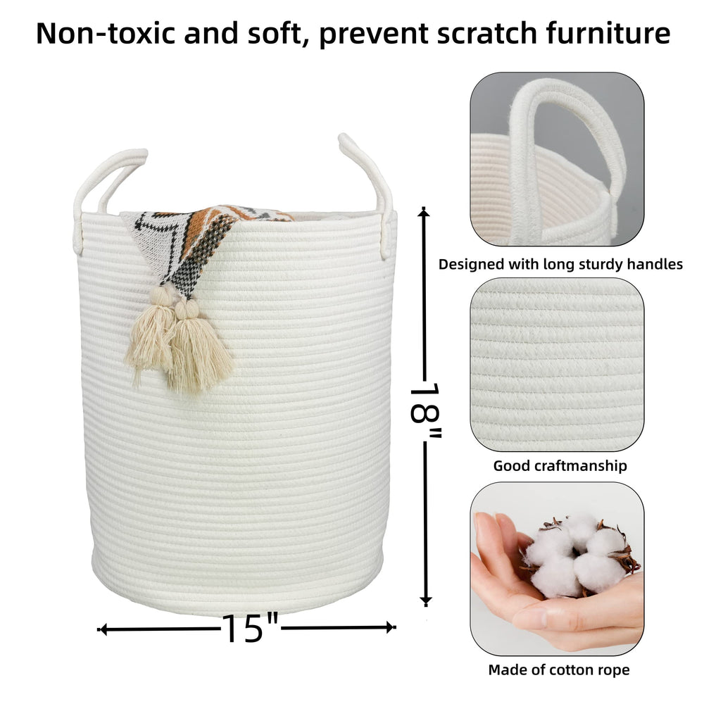 XUANGUO tall rope basket with handles for easy transport around the home.