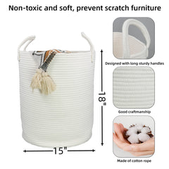 XUANGUO tall rope basket with handles for easy transport around the home.