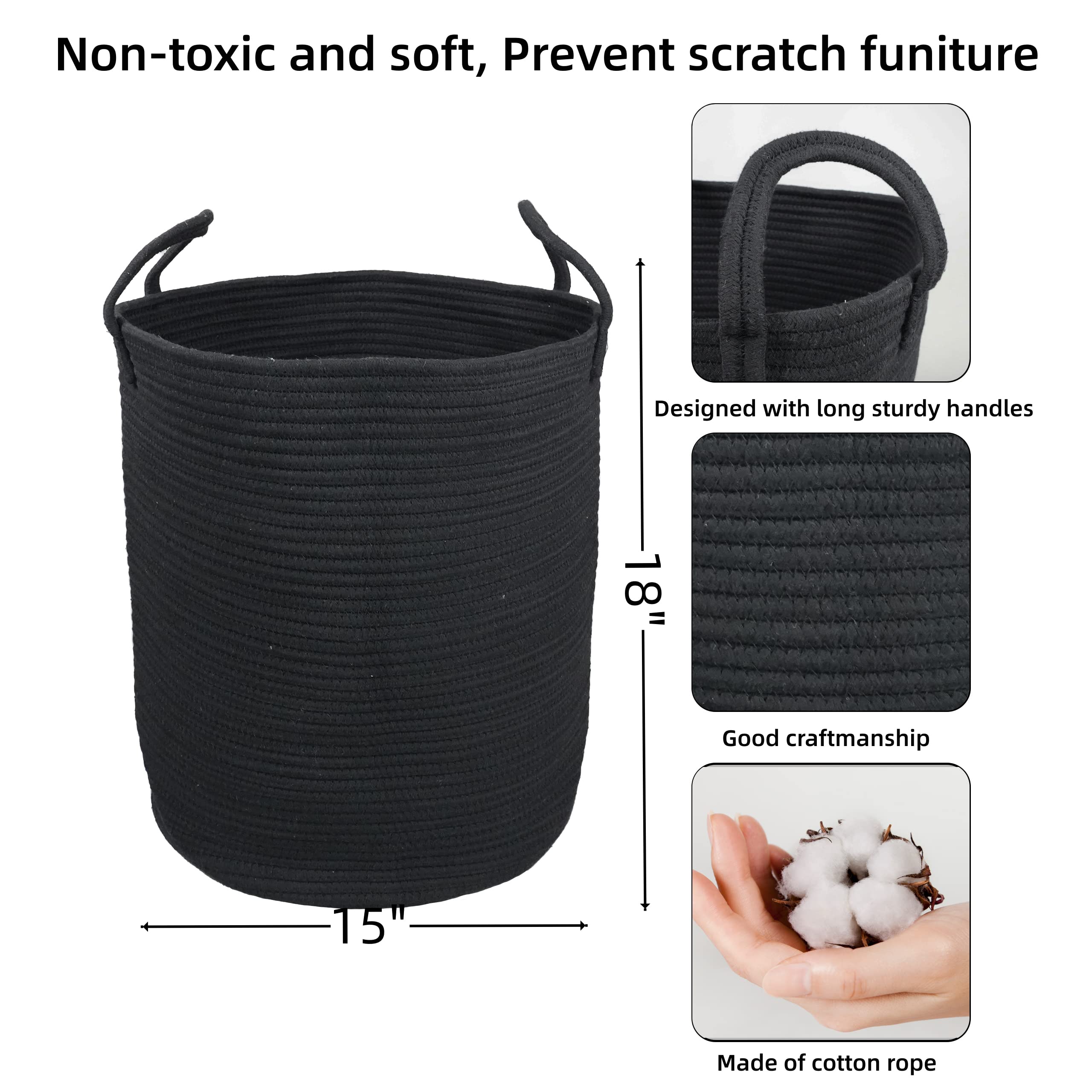 XUANGUO tall rope storage basket with handles ideal for blankets and toys.