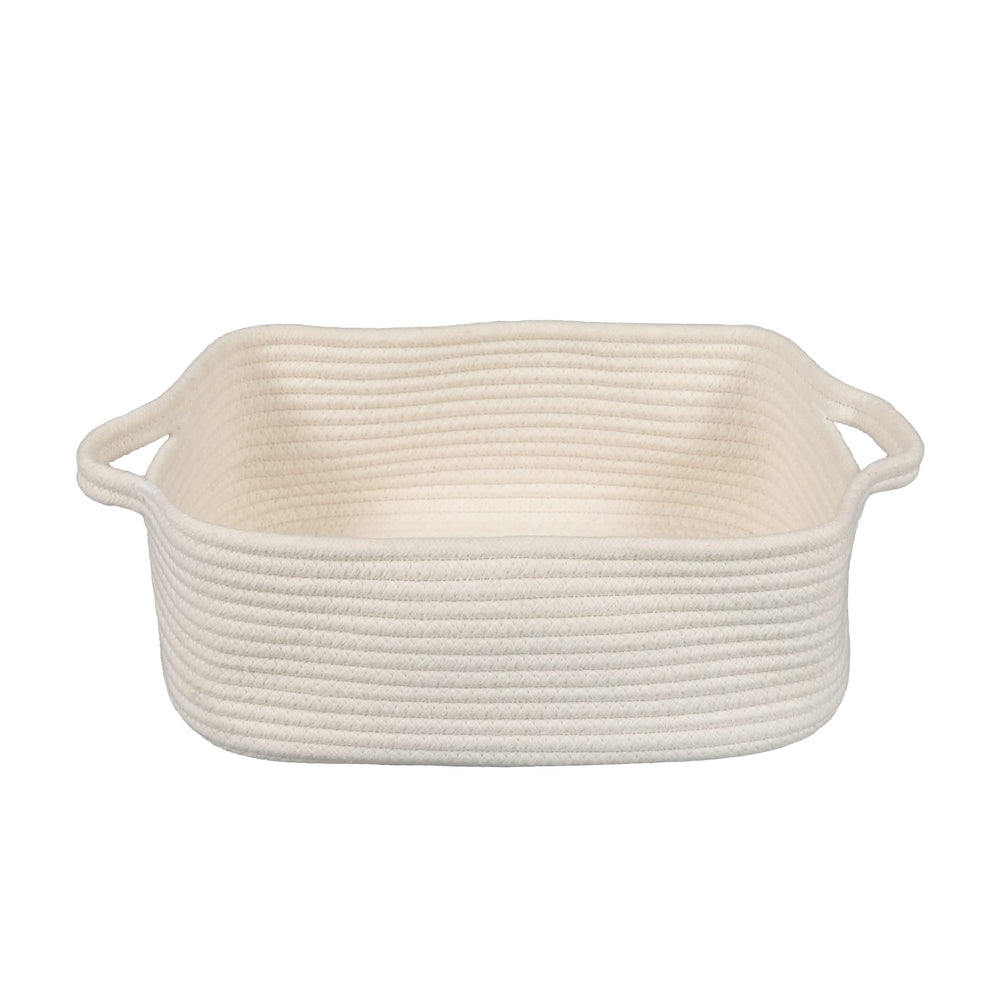 XUANGUO woven cotton rope storage basket with handles, white, for organized spaces