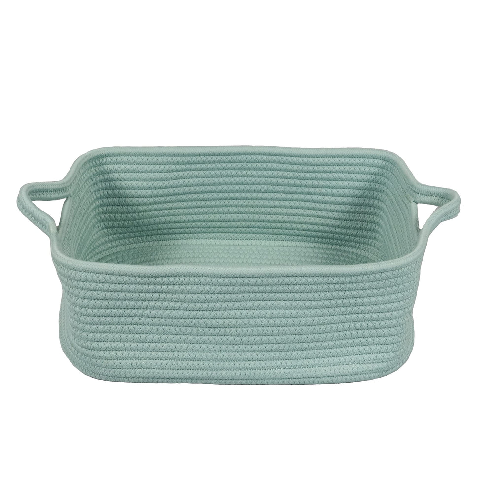 XUANGUO woven cotton rope basket with handles for organized shelves and easy reach.