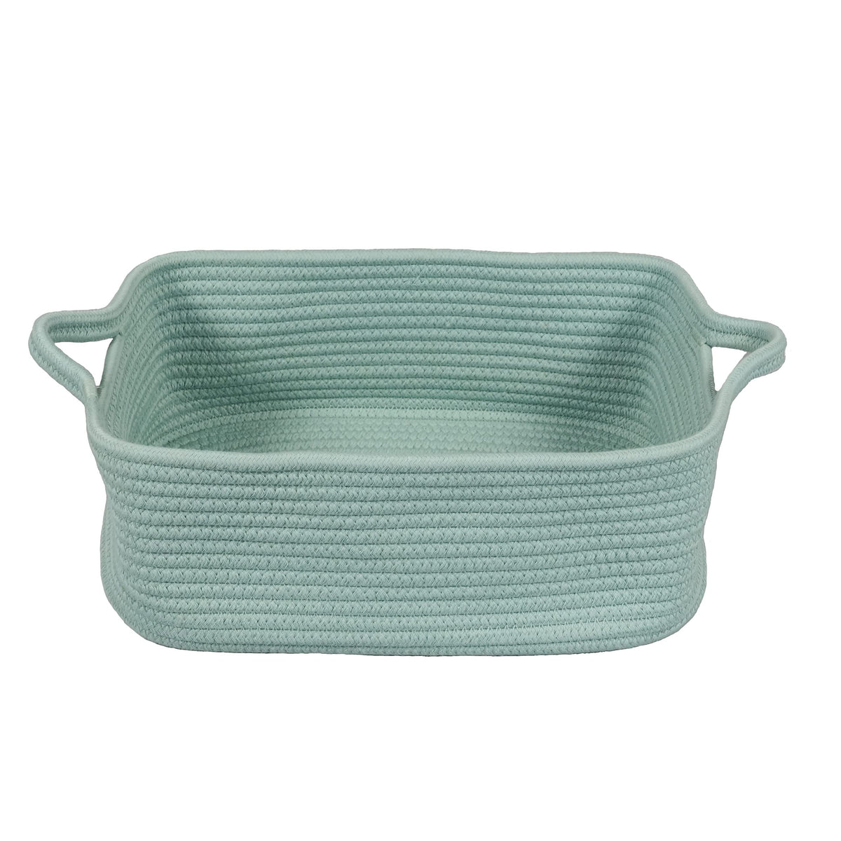 XUANGUO woven cotton rope basket with handles for organized shelves and easy reach.