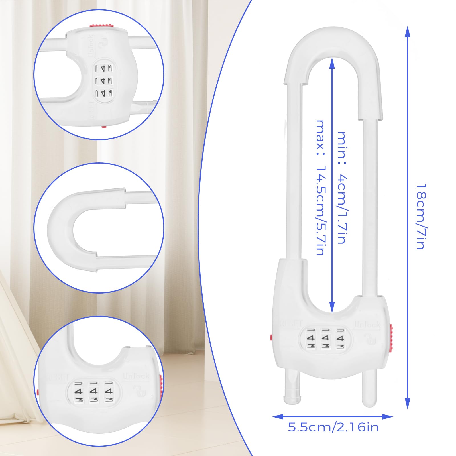 Xuanxi Star U-shaped cabinet lock close-up highlights smooth edges for child safety.