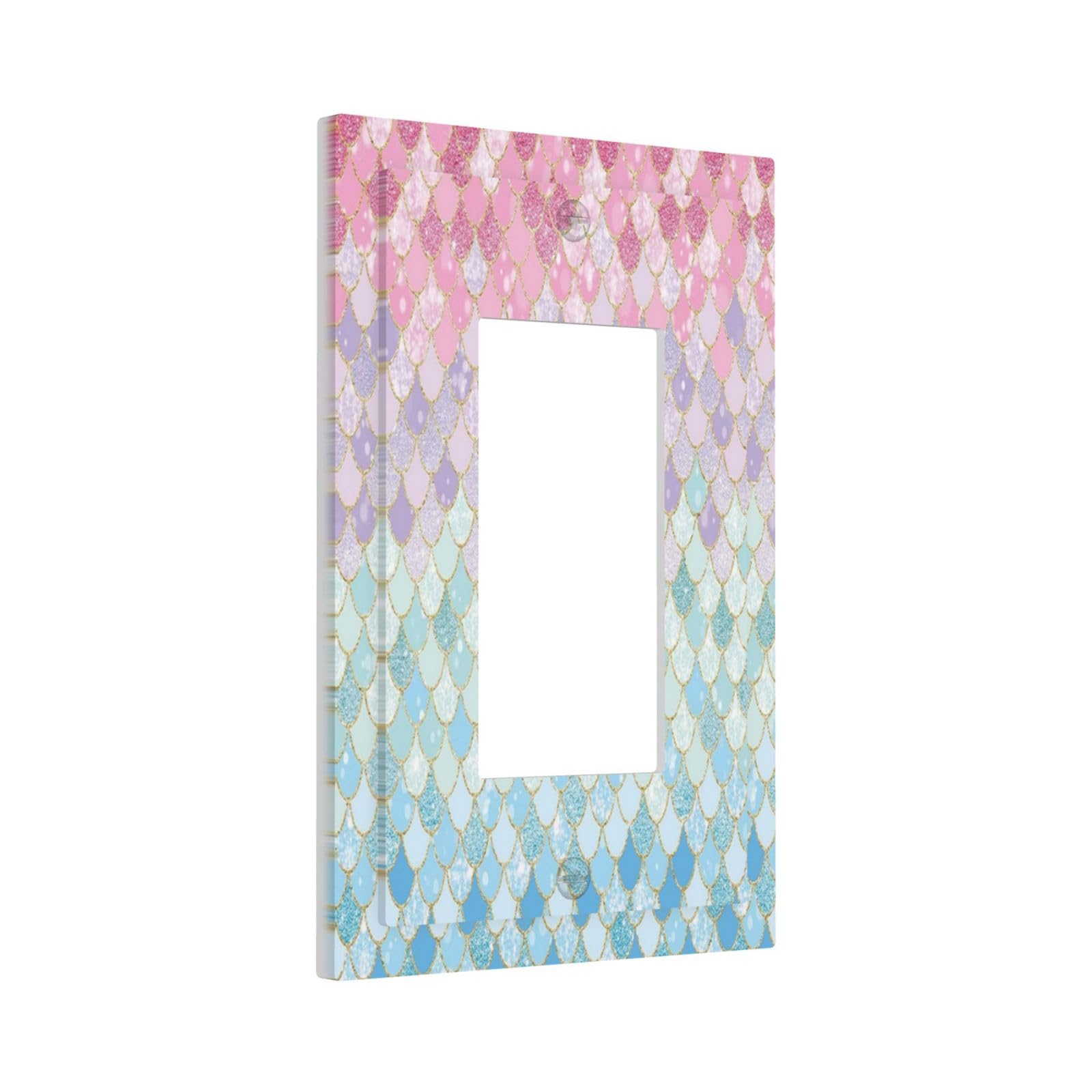 Xuejiaku Colorful Mermaid Scales switch plate close-up showing a glossy blue texture for kids' rooms.