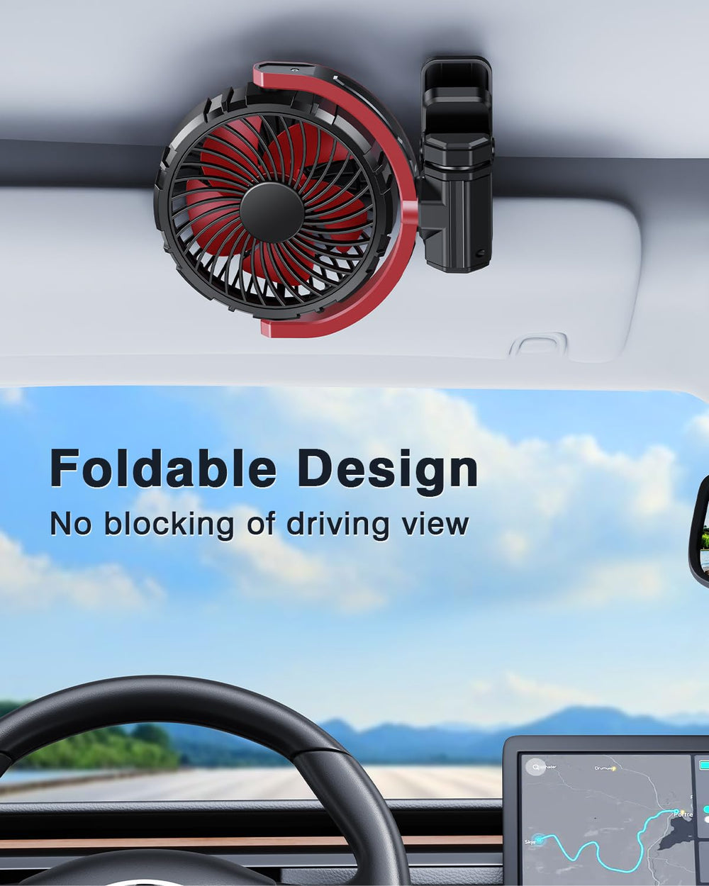 xuenair back-seat roof handle clip-on fan providing cooling for rear passengers