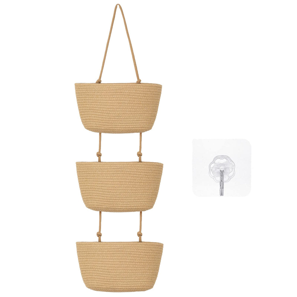 Xuhal over-the-door hanging basket 3-tier closeup highlighting woven cotton craftsmanship for storage