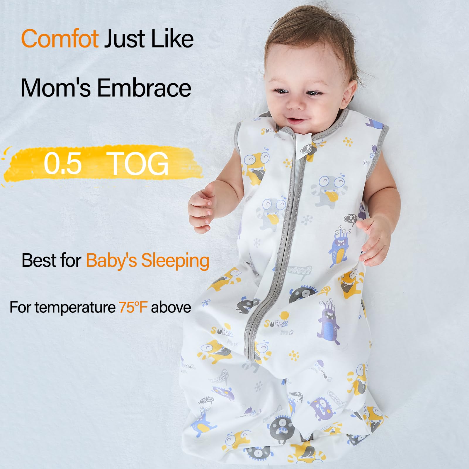 XUNATA sleep sack with two-way zipper enables easy diaper changes