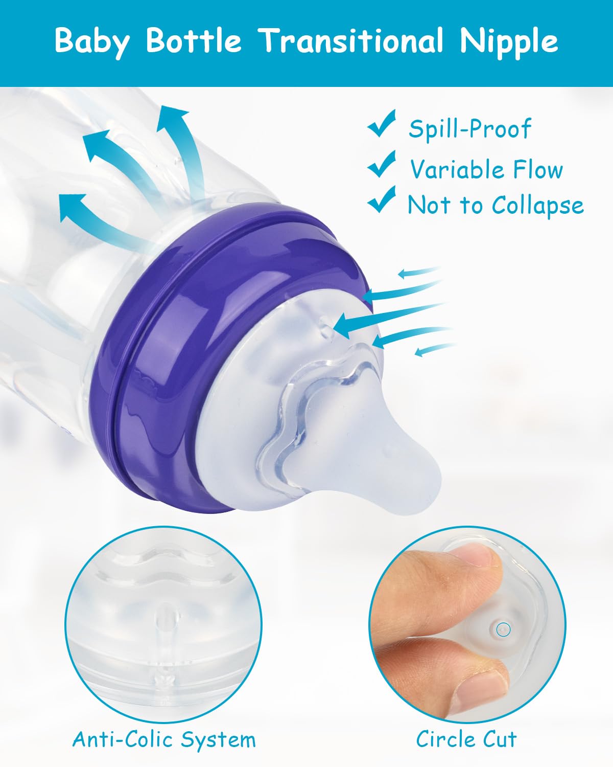 XUNICUTE anti-colic nipple design reduces swallowed air for calmer feedings