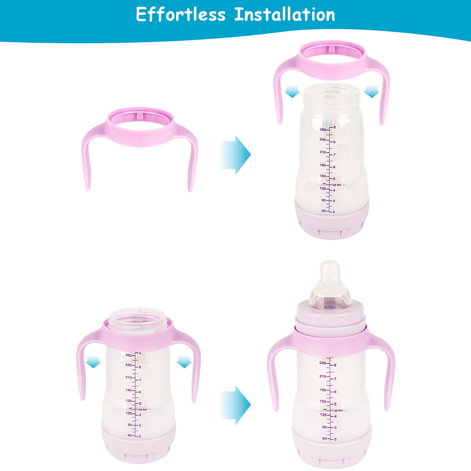 XUNICUTE bottle handles purple ergonomic design supports early self-feeding attempts.