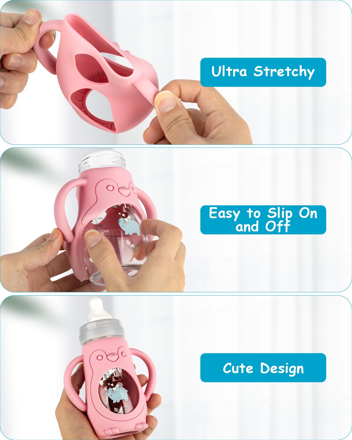 XUNICUTE silicone sleeve provides extra protection for glass baby bottle