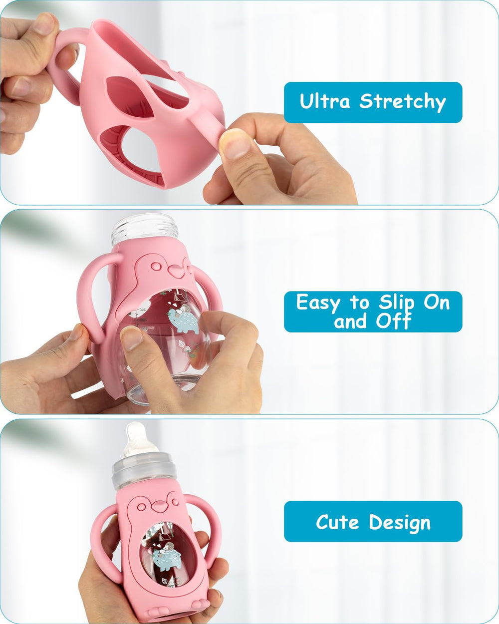 XUNICUTE silicone sleeve provides extra protection for glass baby bottle