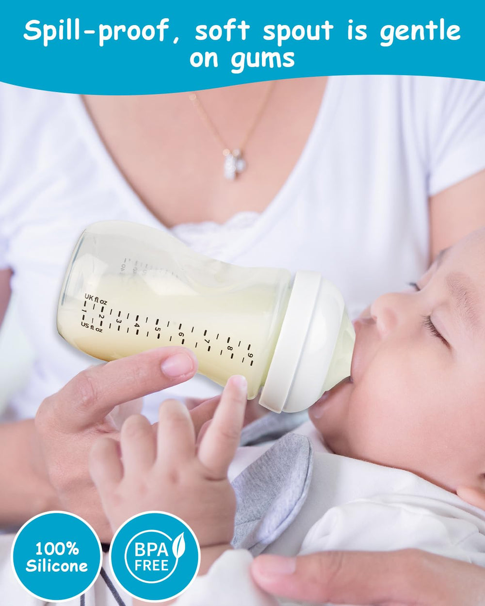 XUNICUTE BPA-free silicone nipple ensures safe bottle feeding.