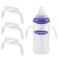 XUNICUTE Lansinoh bottle handles attached to a bottle, secure, comfortable grip.